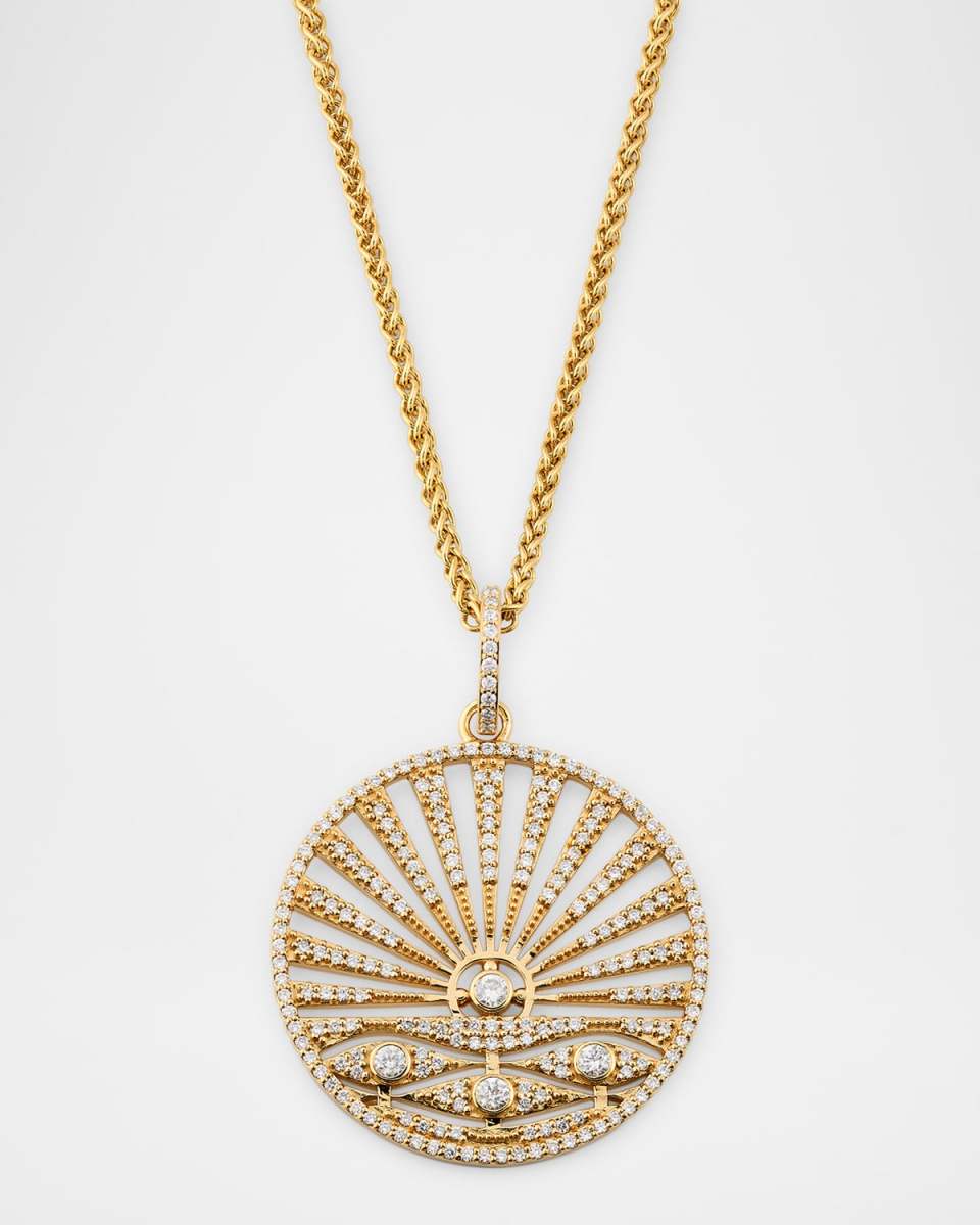 14K Yellow Gold Diamond Sunrise Pendant Necklace